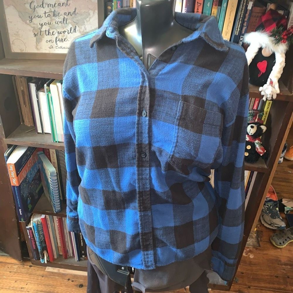 American Eagle black & blue plaid flannel boyfriend fit XS shirt